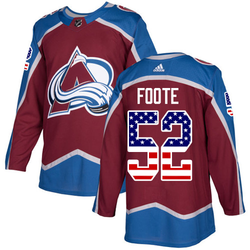 Herren Colorado Avalanche Eishockey Trikot Adam #52 Foote Authentic Burgundy Rot USA Flag Fashion